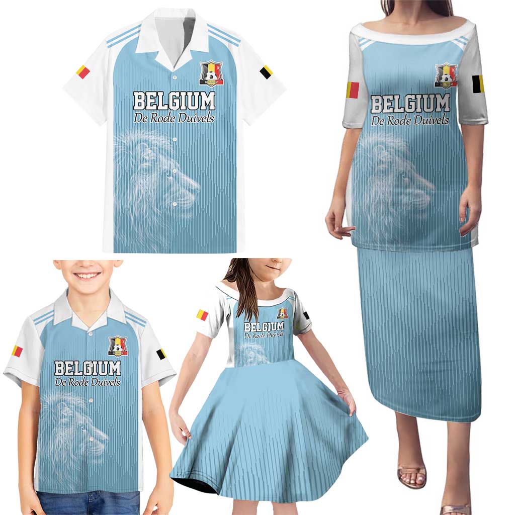 Custom Belgium Football We are Champions Family Matching Puletasi and Hawaiian Shirt Blue Style Come on De Rode Duivels