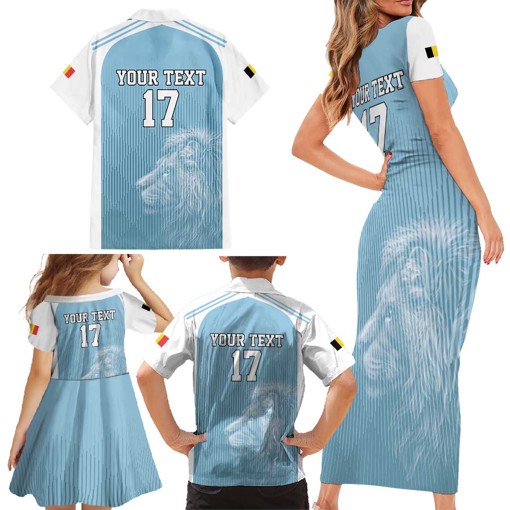 Custom Belgium Football We are Champions Family Matching Short Sleeve Bodycon Dress and Hawaiian Shirt Blue Style Come on De Rode Duivels
