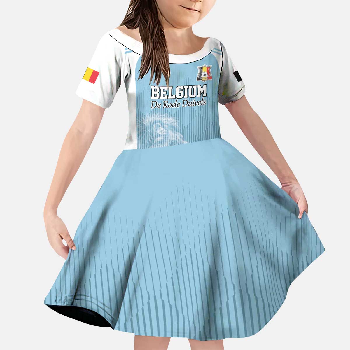 Custom Belgium Football We are Champions Kid Short Sleeve Dress Blue Style Come on De Rode Duivels