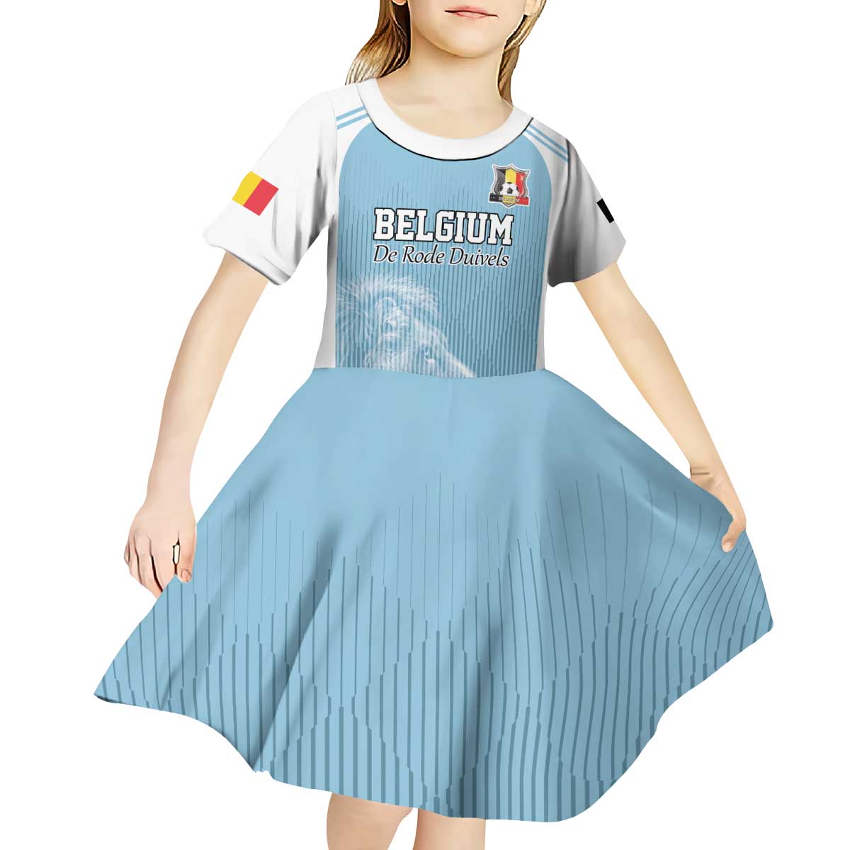 Custom Belgium Football We are Champions Kid Short Sleeve Dress Blue Style Come on De Rode Duivels