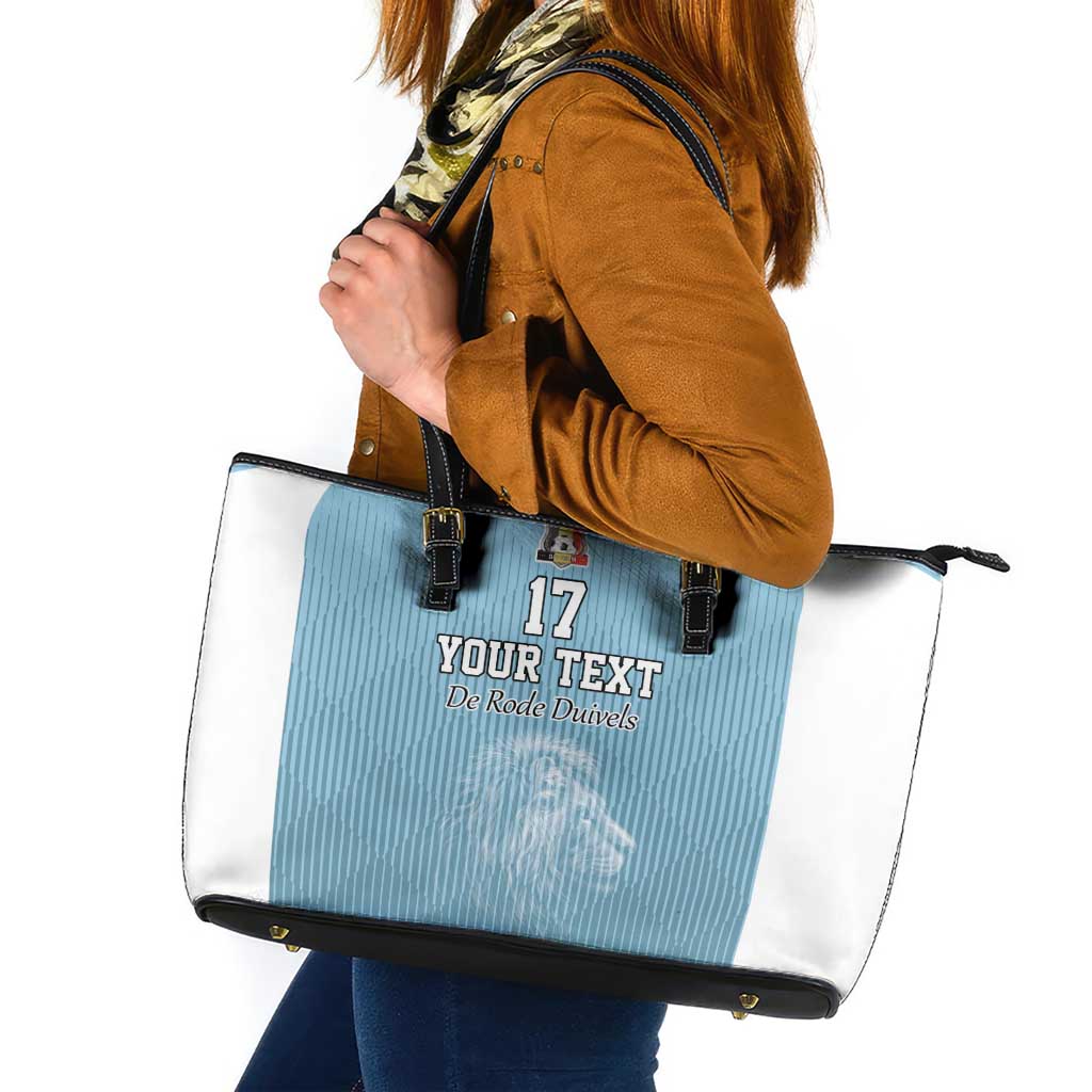 Custom Belgium Football We are Champions Leather Tote Bag Blue Style Come on De Rode Duivels