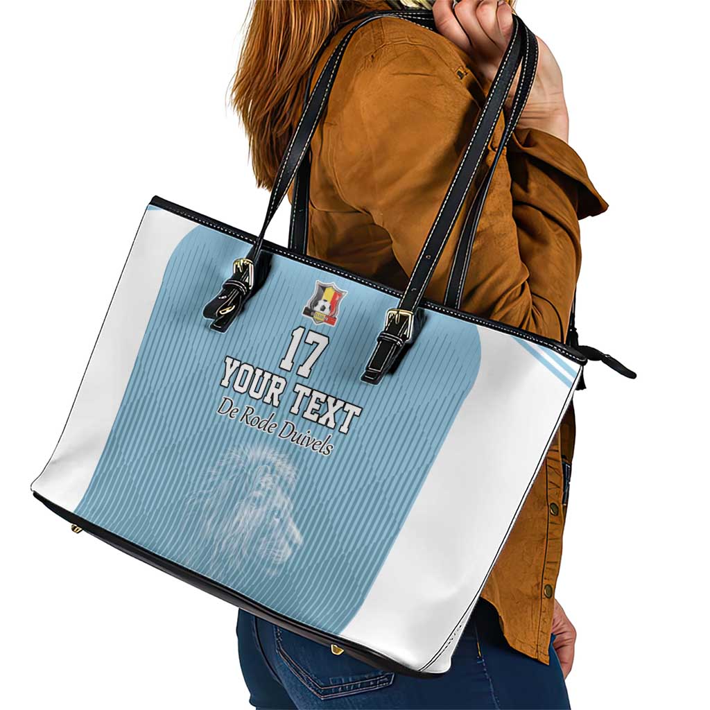 Custom Belgium Football We are Champions Leather Tote Bag Blue Style Come on De Rode Duivels