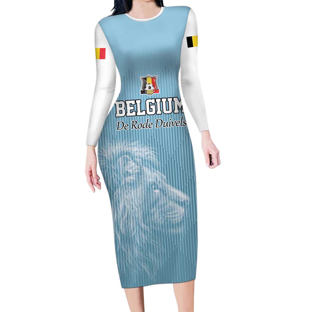 Custom Belgium Football We are Champions Long Sleeve Bodycon Dress Blue Style Come on De Rode Duivels