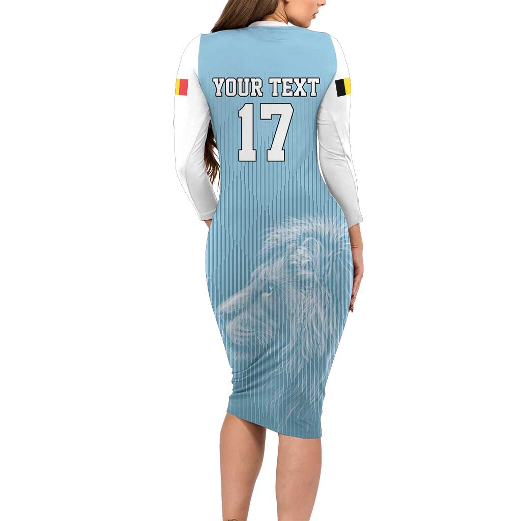 Custom Belgium Football We are Champions Long Sleeve Bodycon Dress Blue Style Come on De Rode Duivels