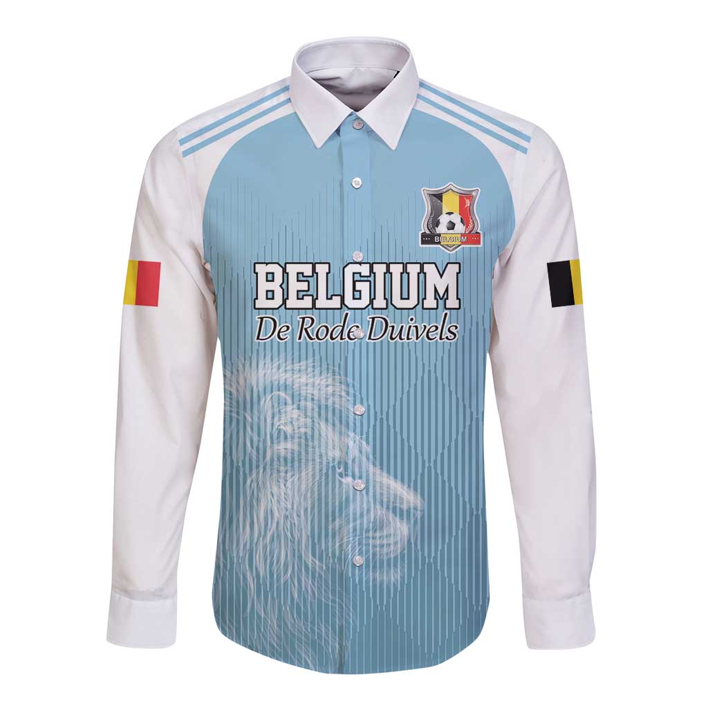 Custom Belgium Football We are Champions Long Sleeve Button Shirt Blue Style Come on De Rode Duivels