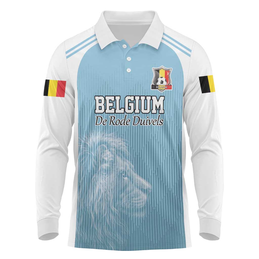 Custom Belgium Football We are Champions Long Sleeve Polo Shirt Blue Style Come on De Rode Duivels