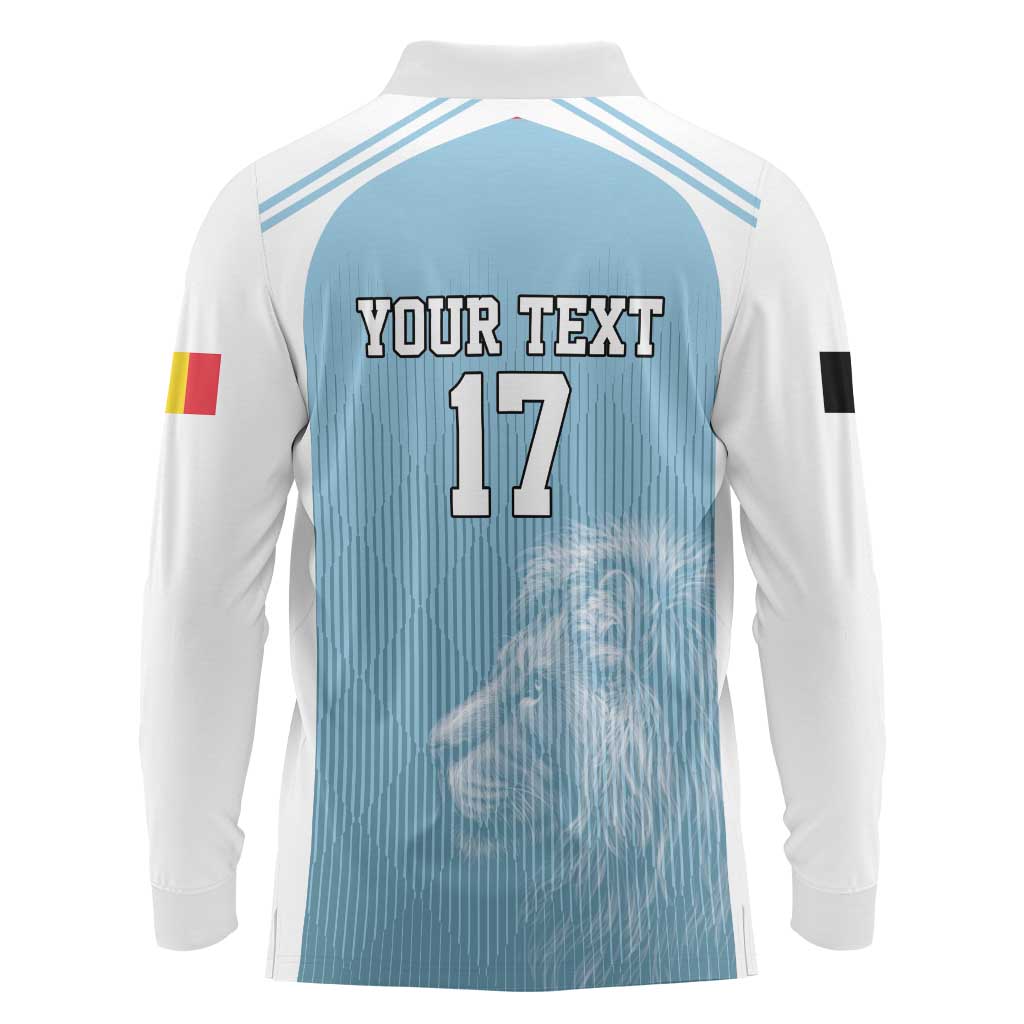 Custom Belgium Football We are Champions Long Sleeve Polo Shirt Blue Style Come on De Rode Duivels