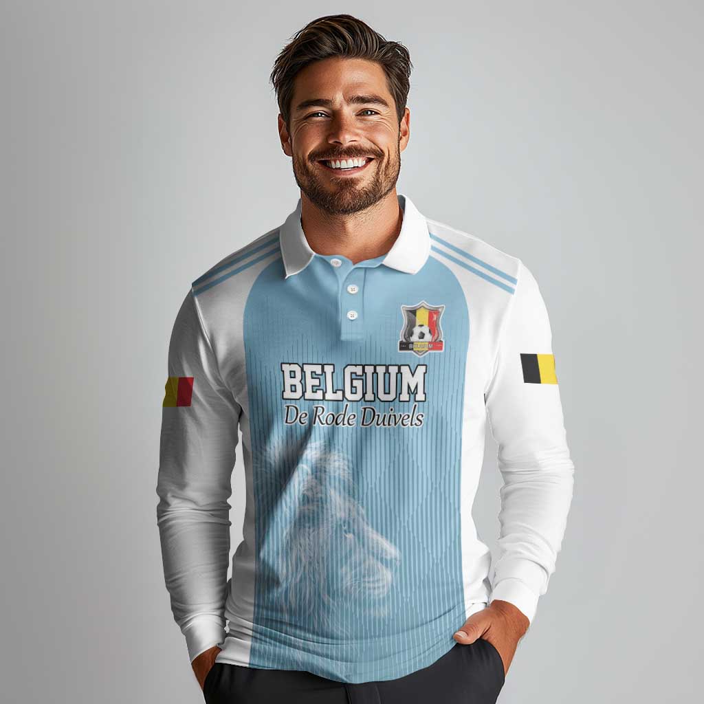 Custom Belgium Football We are Champions Long Sleeve Polo Shirt Blue Style Come on De Rode Duivels