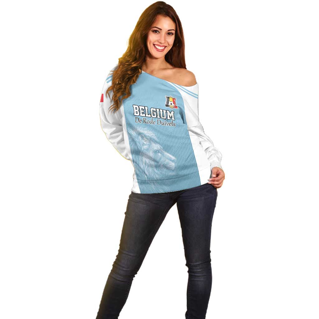 Custom Belgium Football We are Champions Off Shoulder Sweater Blue Style Come on De Rode Duivels