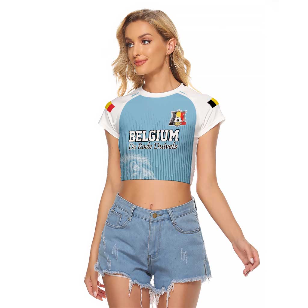 Custom Belgium Football We are Champions Raglan Cropped T Shirt Blue Style Come on De Rode Duivels