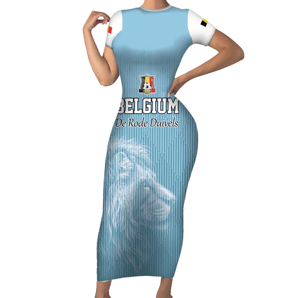 Custom Belgium Football We are Champions Short Sleeve Bodycon Dress Blue Style Come on De Rode Duivels