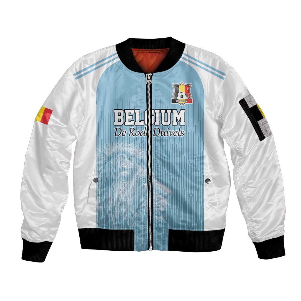 Custom Belgium Football We are Champions Sleeve Zip Bomber Jacket Blue Style Come on De Rode Duivels