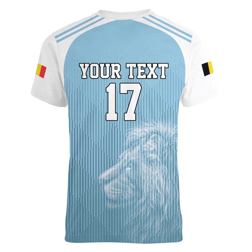 Custom Belgium Football We are Champions Women V-Neck T-Shirt Blue Style Come on De Rode Duivels