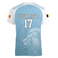 Custom Belgium Football We are Champions Women V-Neck T-Shirt Blue Style Come on De Rode Duivels