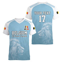 Custom Belgium Football We are Champions Women V-Neck T-Shirt Blue Style Come on De Rode Duivels