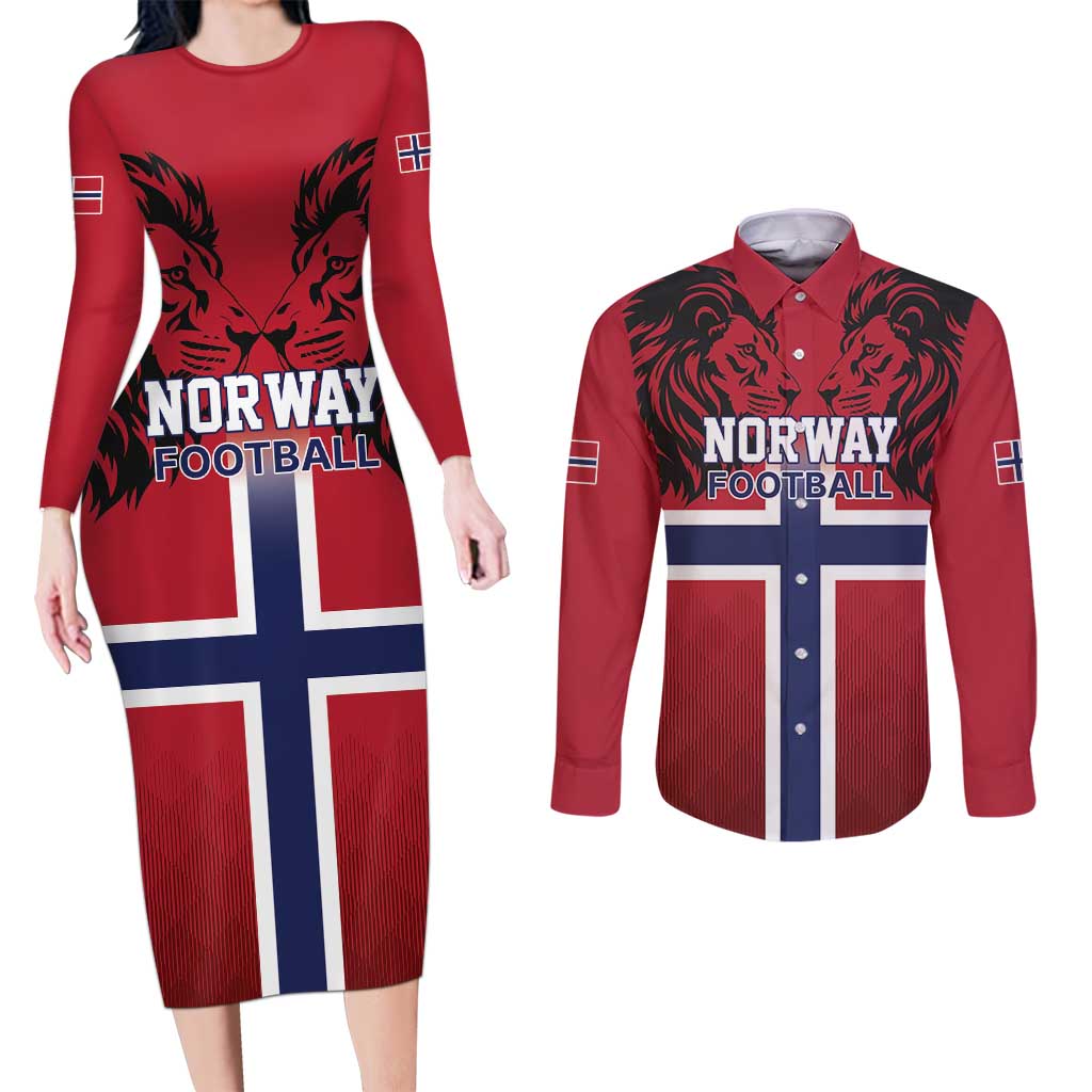 Custom Norway Football Couples Matching Long Sleeve Bodycon Dress and Long Sleeve Button Shirt Lion Sporty Style