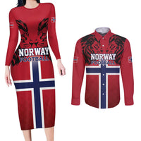 Custom Norway Football Couples Matching Long Sleeve Bodycon Dress and Long Sleeve Button Shirt Lion Sporty Style