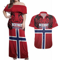 Custom Norway Football Couples Matching Off Shoulder Maxi Dress and Hawaiian Shirt Lion Sporty Style