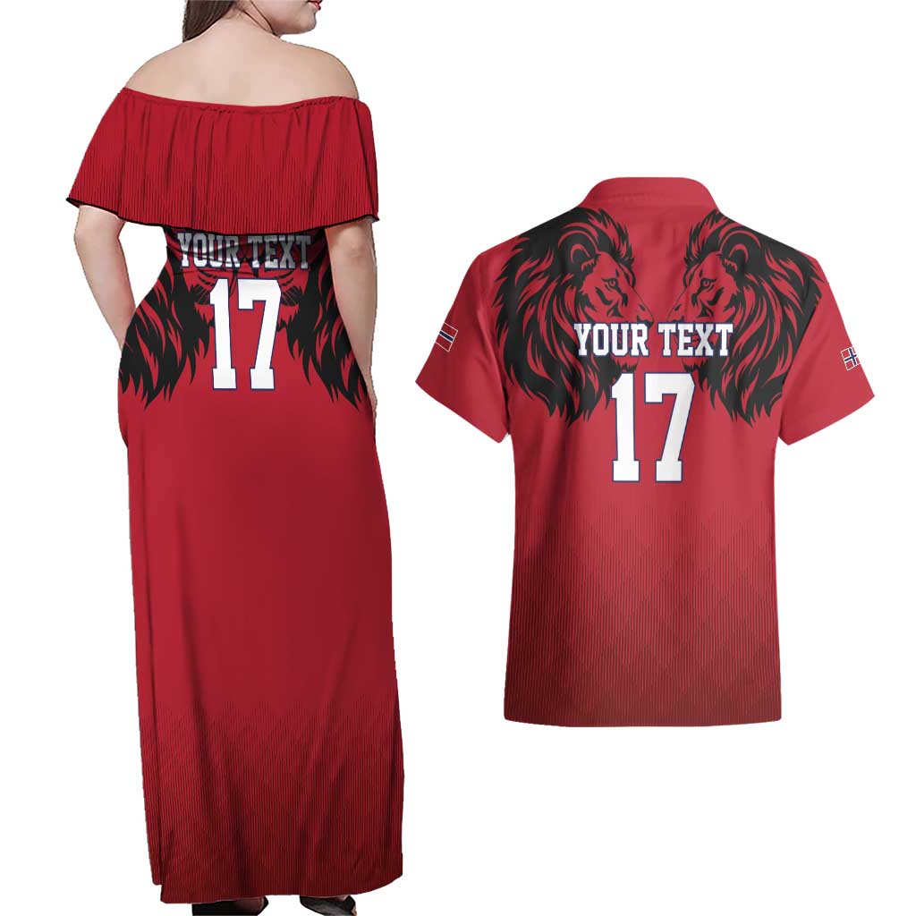Custom Norway Football Couples Matching Off Shoulder Maxi Dress and Hawaiian Shirt Lion Sporty Style