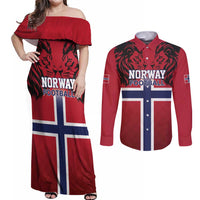 Custom Norway Football Couples Matching Off Shoulder Maxi Dress and Long Sleeve Button Shirt Lion Sporty Style