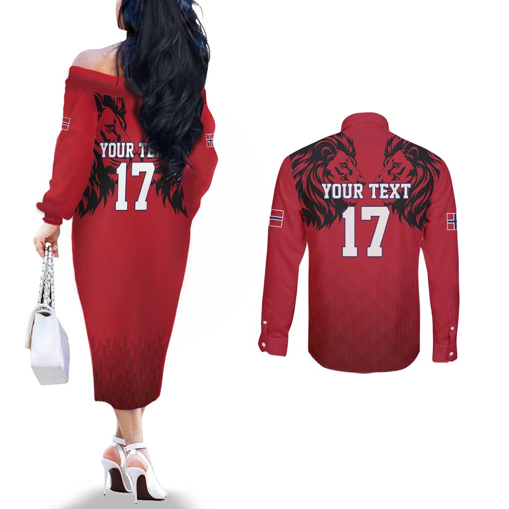 Custom Norway Football Couples Matching Off The Shoulder Long Sleeve Dress and Long Sleeve Button Shirt Lion Sporty Style