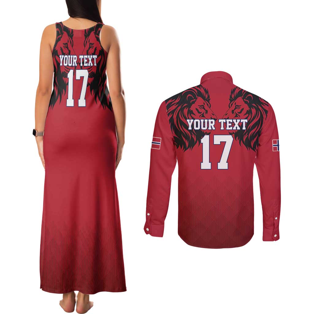 Custom Norway Football Couples Matching Tank Maxi Dress and Long Sleeve Button Shirt Lion Sporty Style