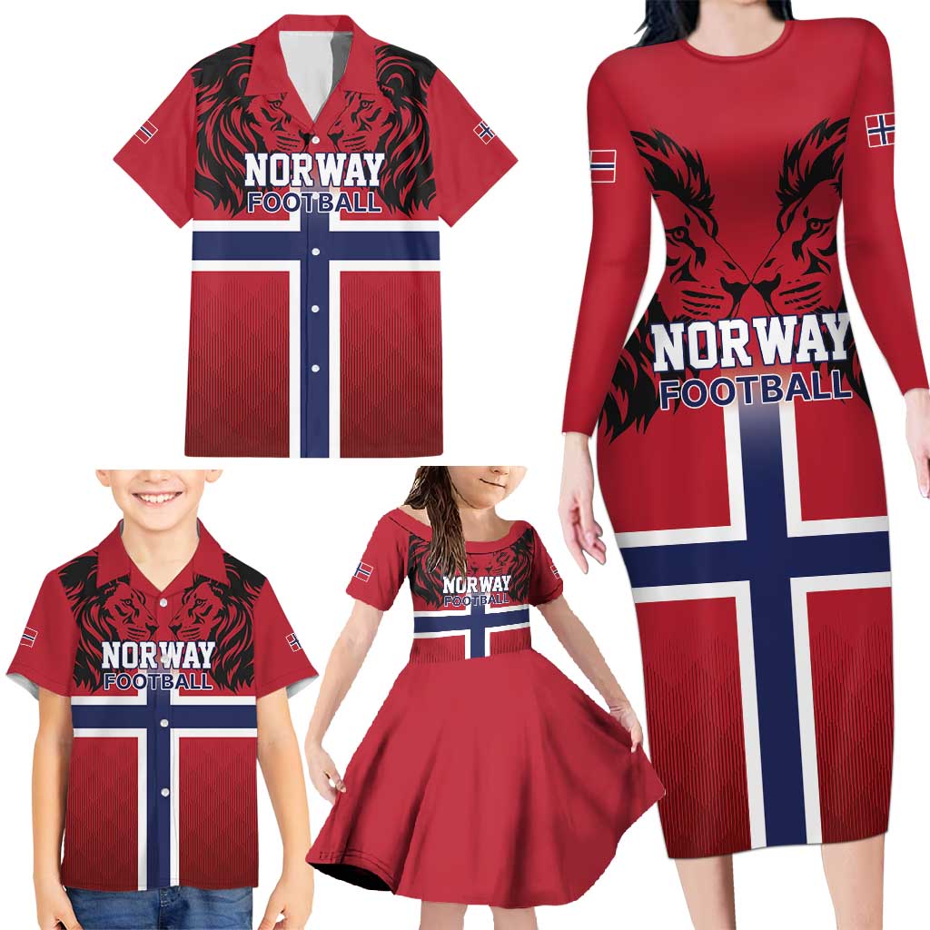 Custom Norway Football Family Matching Long Sleeve Bodycon Dress and Hawaiian Shirt Lion Sporty Style