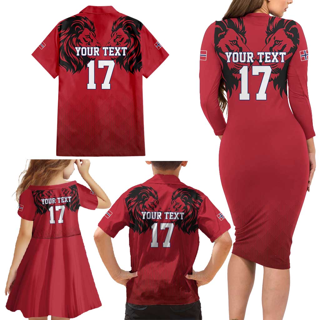 Custom Norway Football Family Matching Long Sleeve Bodycon Dress and Hawaiian Shirt Lion Sporty Style