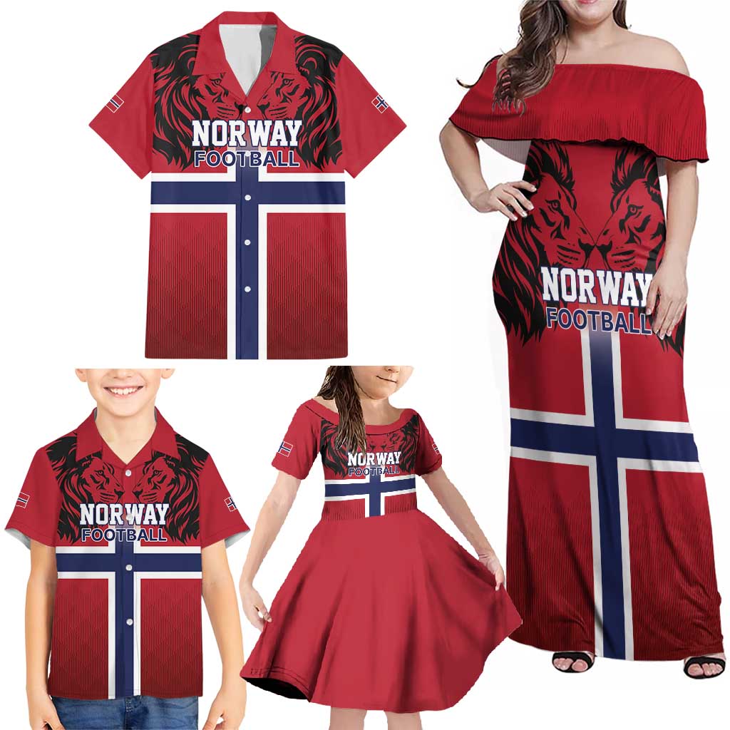 Custom Norway Football Family Matching Off Shoulder Maxi Dress and Hawaiian Shirt Lion Sporty Style