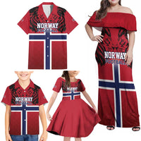 Custom Norway Football Family Matching Off Shoulder Maxi Dress and Hawaiian Shirt Lion Sporty Style