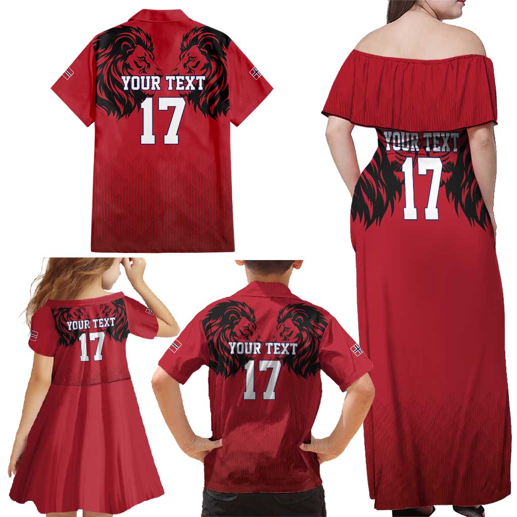 Custom Norway Football Family Matching Off Shoulder Maxi Dress and Hawaiian Shirt Lion Sporty Style