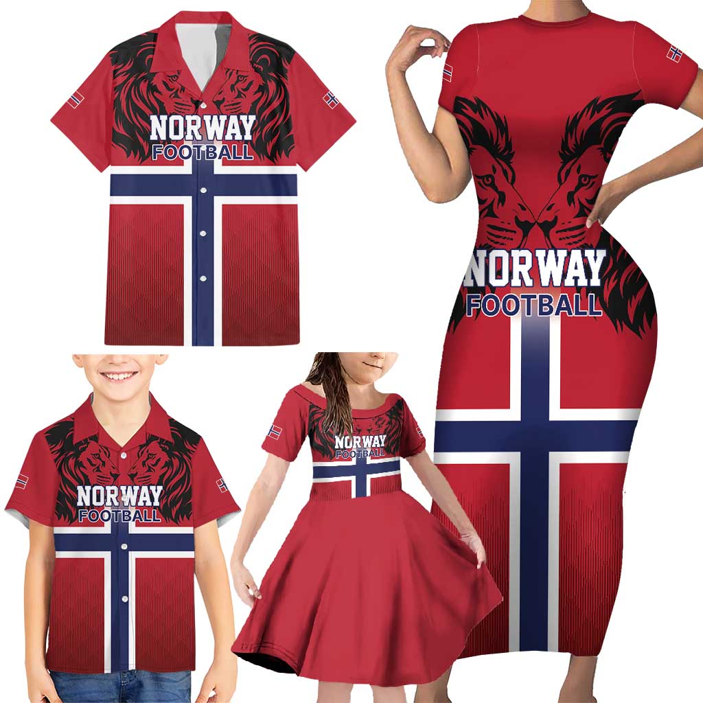 Custom Norway Football Family Matching Short Sleeve Bodycon Dress and Hawaiian Shirt Lion Sporty Style