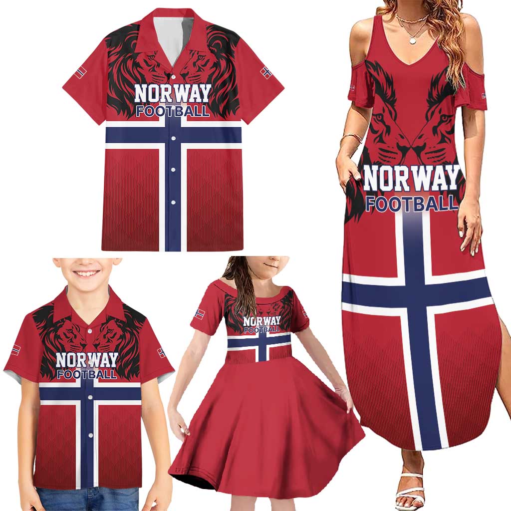 Custom Norway Football Family Matching Summer Maxi Dress and Hawaiian Shirt Lion Sporty Style
