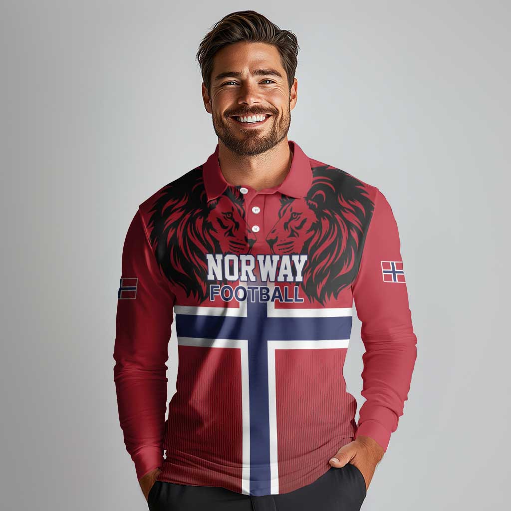 Custom Norway Football Long Sleeve Polo Shirt Lion Sporty Style
