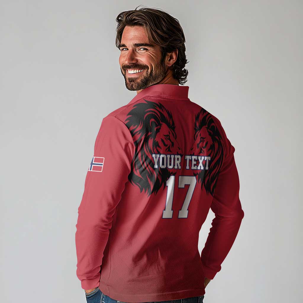 Custom Norway Football Long Sleeve Polo Shirt Lion Sporty Style