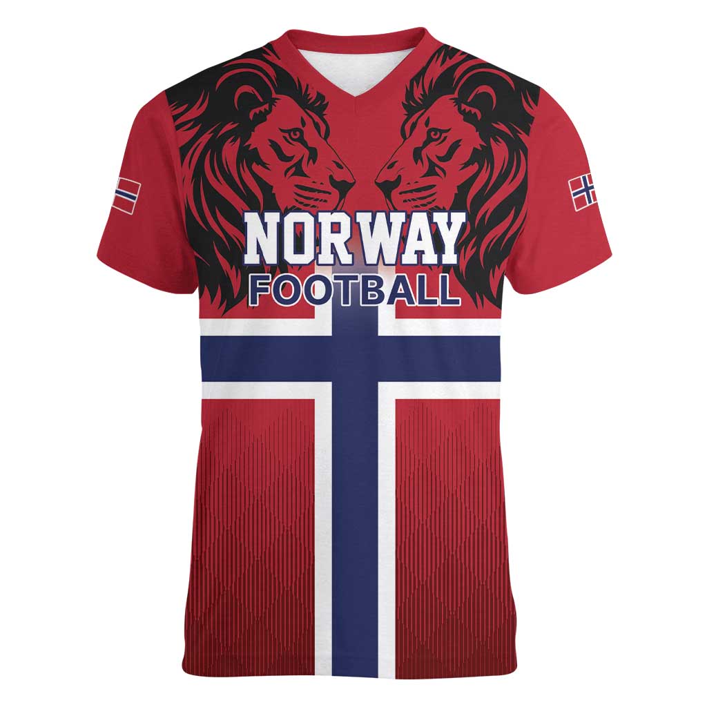 Custom Norway Football Women V-Neck T-Shirt Lion Sporty Style