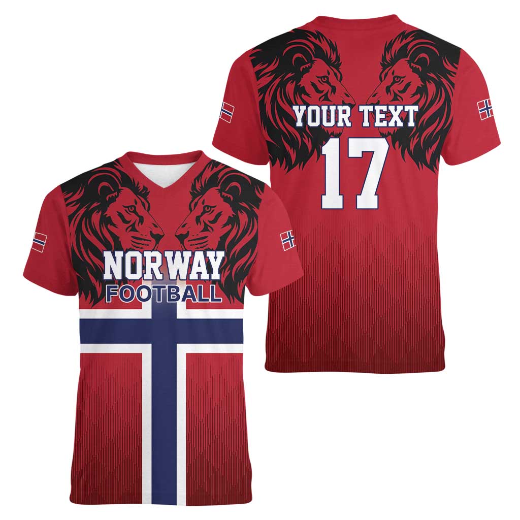 Custom Norway Football Women V-Neck T-Shirt Lion Sporty Style