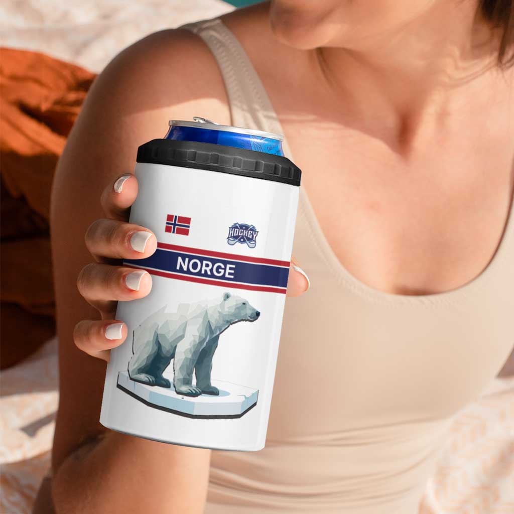 Norway Ice Hockey Custom 4 in 1 Can Cooler Tumbler Norge Polar Bears White Style
