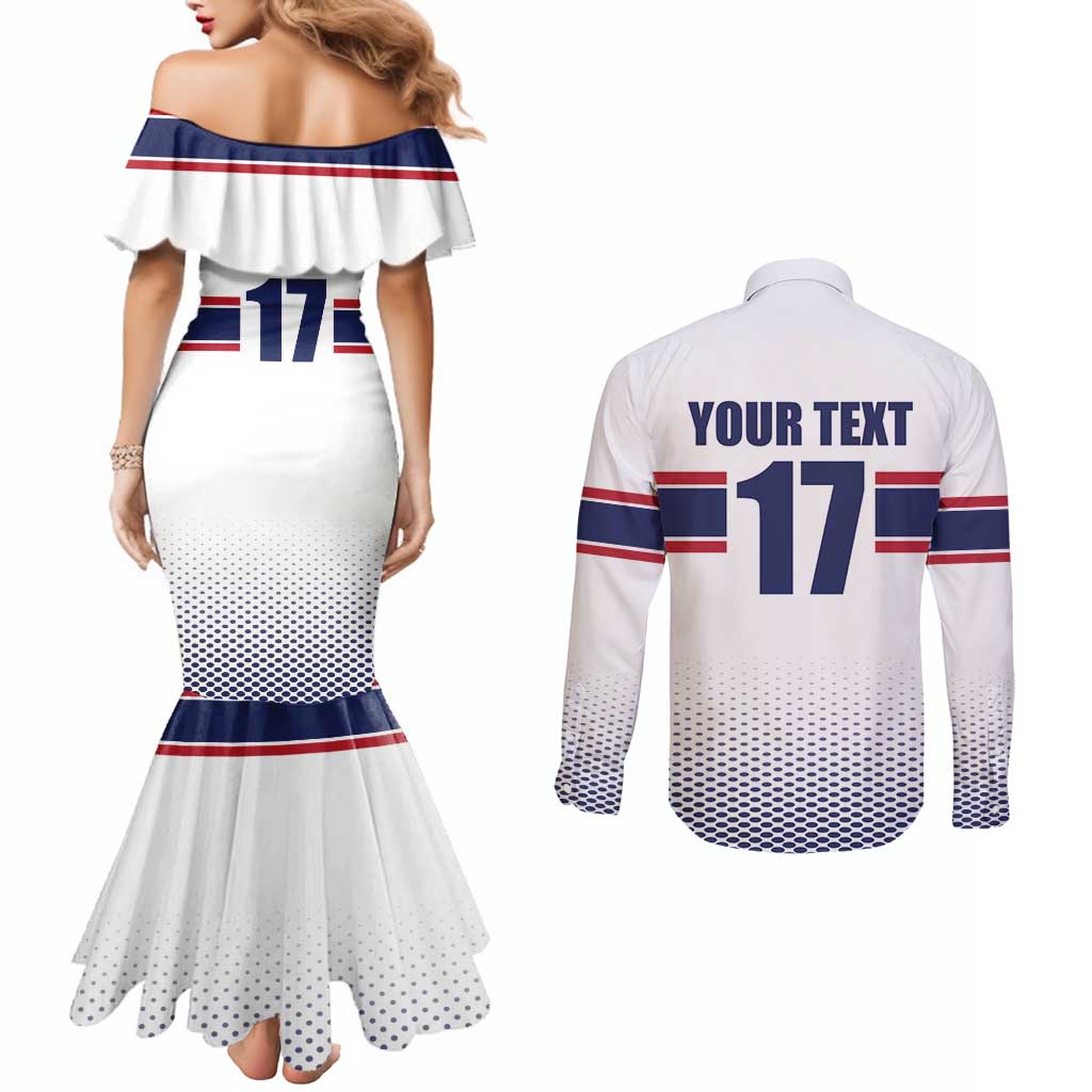 Norway Ice Hockey Custom Couples Matching Mermaid Dress and Long Sleeve Button Shirt Norge Polar Bears White Style