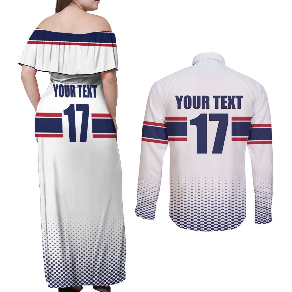 Norway Ice Hockey Custom Couples Matching Off Shoulder Maxi Dress and Long Sleeve Button Shirt Norge Polar Bears White Style