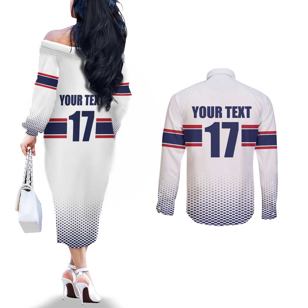 Norway Ice Hockey Custom Couples Matching Off The Shoulder Long Sleeve Dress and Long Sleeve Button Shirt Norge Polar Bears White Style