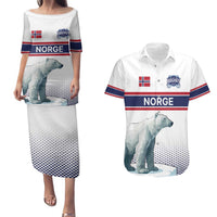Norway Ice Hockey Custom Couples Matching Puletasi and Hawaiian Shirt Norge Polar Bears White Style
