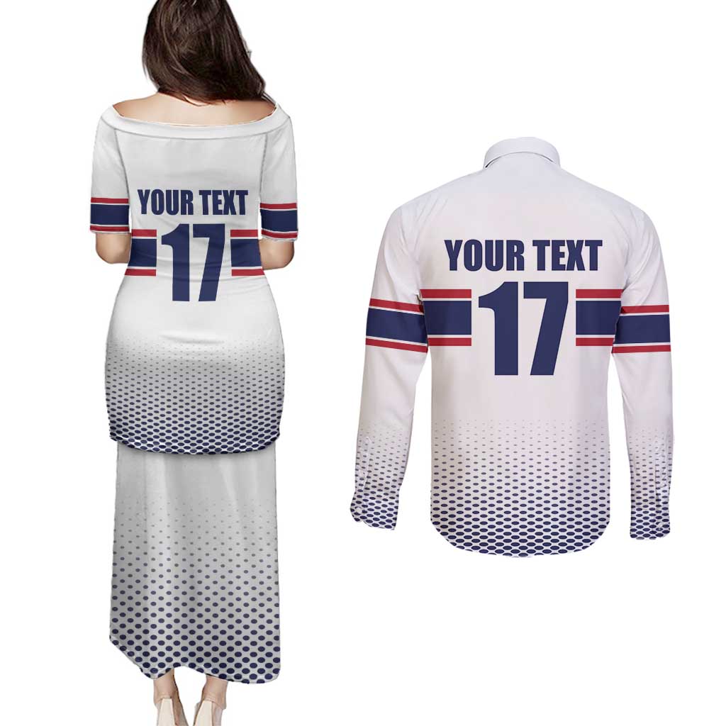 Norway Ice Hockey Custom Couples Matching Puletasi and Long Sleeve Button Shirt Norge Polar Bears White Style