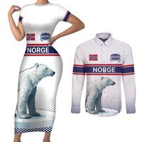 Norway Ice Hockey Custom Couples Matching Short Sleeve Bodycon Dress and Long Sleeve Button Shirt Norge Polar Bears White Style