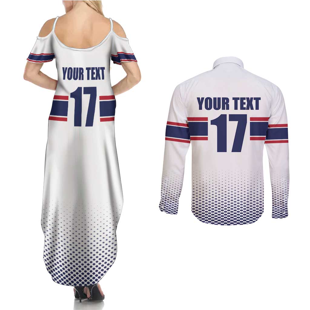 Norway Ice Hockey Custom Couples Matching Summer Maxi Dress and Long Sleeve Button Shirt Norge Polar Bears White Style