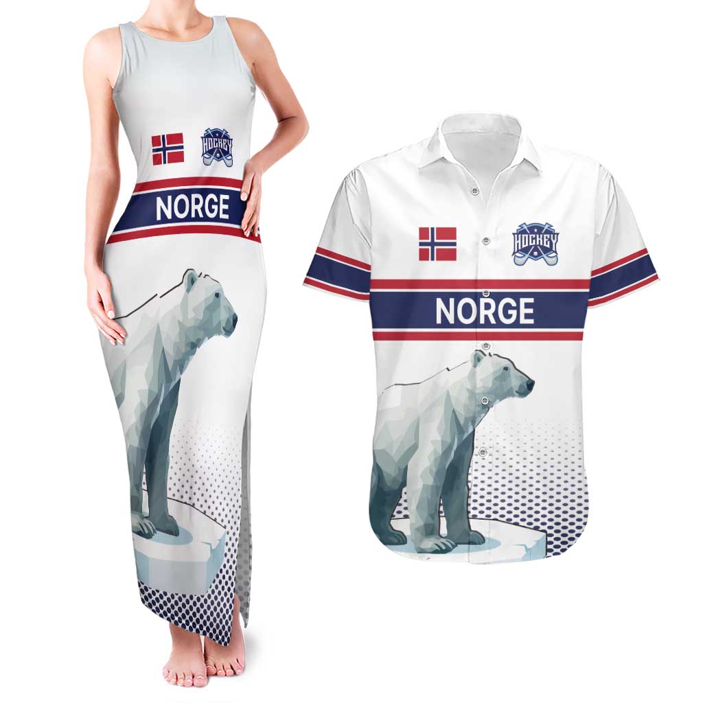 Norway Ice Hockey Custom Couples Matching Tank Maxi Dress and Hawaiian Shirt Norge Polar Bears White Style