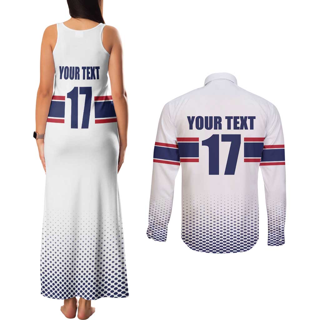 Norway Ice Hockey Custom Couples Matching Tank Maxi Dress and Long Sleeve Button Shirt Norge Polar Bears White Style
