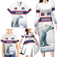 Norway Ice Hockey Custom Family Matching Long Sleeve Bodycon Dress and Hawaiian Shirt Norge Polar Bears White Style