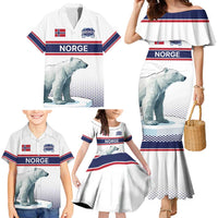 Norway Ice Hockey Custom Family Matching Mermaid Dress and Hawaiian Shirt Norge Polar Bears White Style