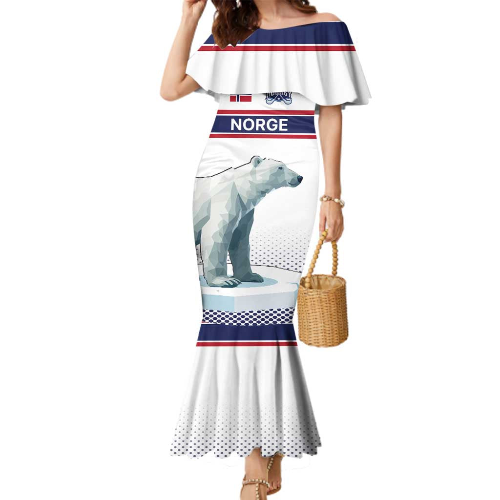 Norway Ice Hockey Custom Family Matching Mermaid Dress and Hawaiian Shirt Norge Polar Bears White Style